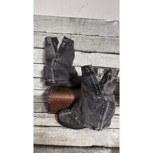 Black Denim Boots with Zipper Metal Lock for Women Size 42